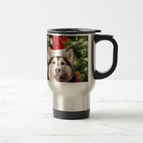 Siberian Husky Christmas Tree Ornaments Snowman Travel Mug