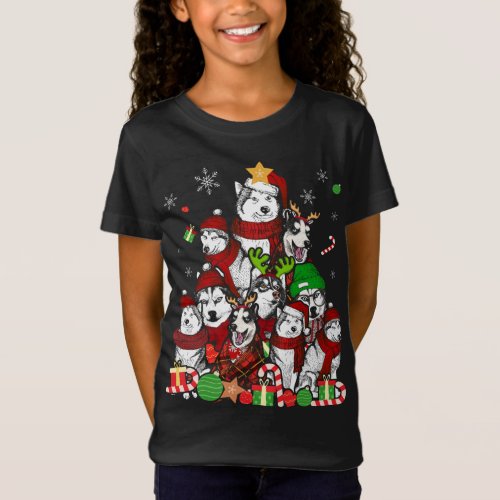 Siberian Husky Christmas Tree T Shirt Xmas Gift Do