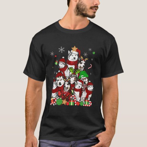 Siberian Husky Christmas Tree T Shirt Xmas Gift Do