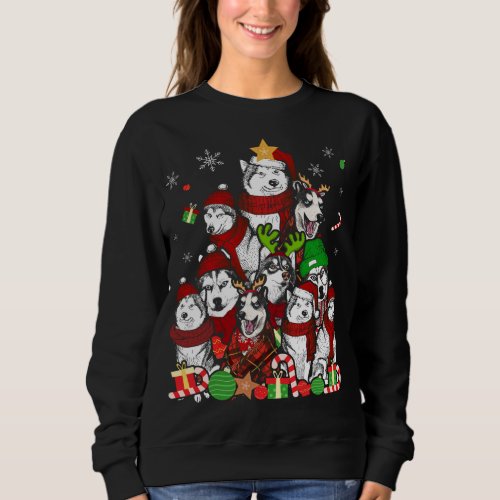 Siberian Husky Christmas Tree T Shirt Xmas Gift Do