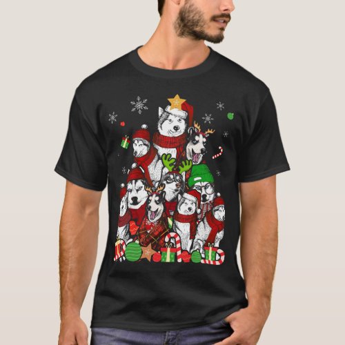 Siberian Husky Christmas Tree Xmas Gift Dog Lover T_Shirt