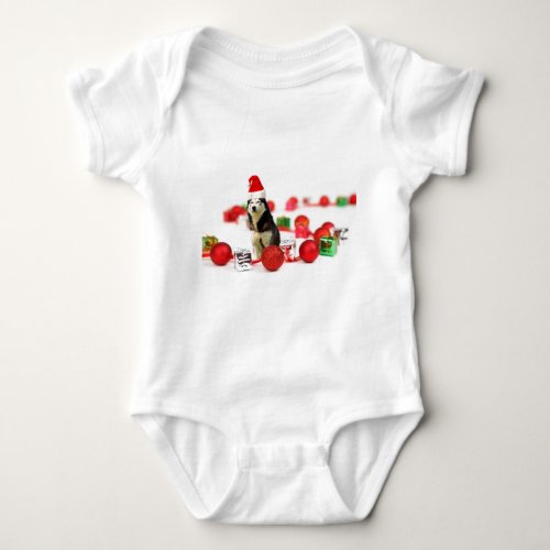 Siberian Husky Christmas with Ornament  Gift Box Baby Bodysuit