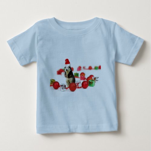 Siberian Husky Christmas with Ornament  Gift Box Baby T_Shirt