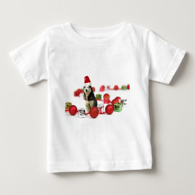 Siberian Husky Christmas with Ornament  Gift Box Baby T-Shirt (Front)