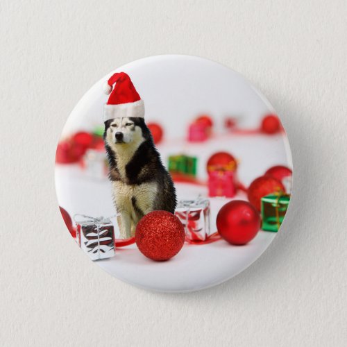 Siberian Husky Christmas with Ornament  Gift Box Button