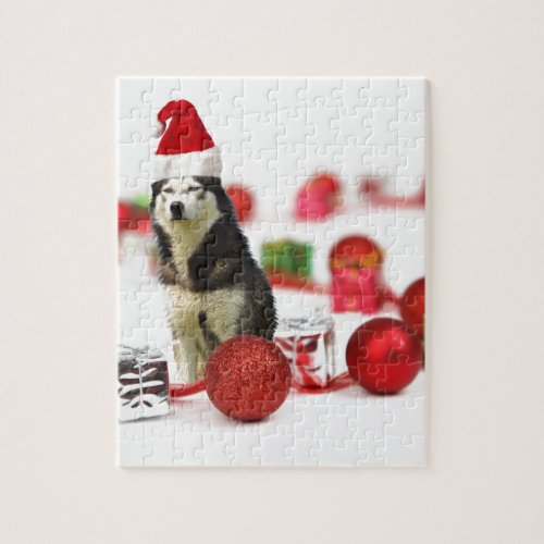 Siberian Husky Christmas with Ornament  Gift Box Jigsaw Puzzle