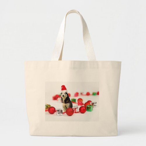 Siberian Husky Christmas with Ornament  Gift Box Large Tote Bag