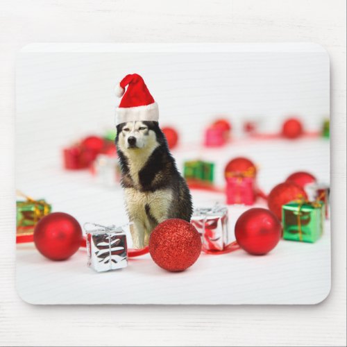 Siberian Husky Christmas with Ornament Gift Box Mouse Pad