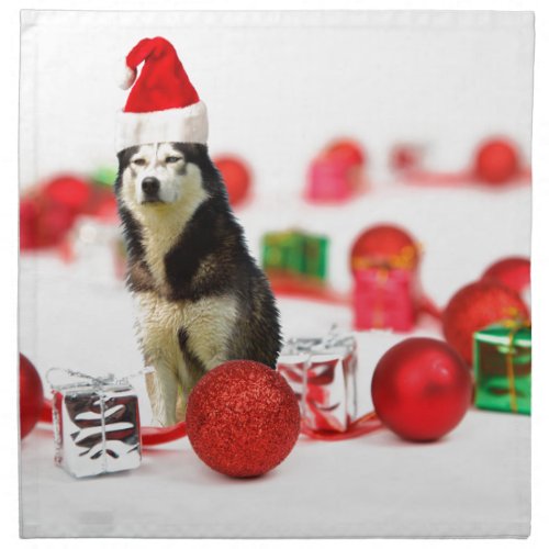 Siberian Husky Christmas with Ornament  Gift Box Napkin