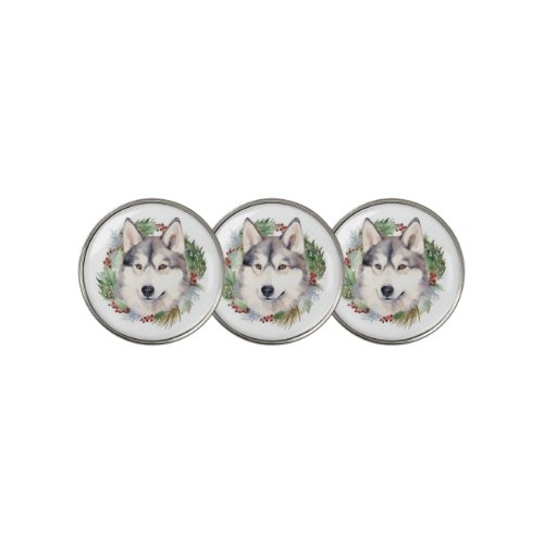 Siberian Husky Christmas Wreath Festive Pup  Golf Ball Marker