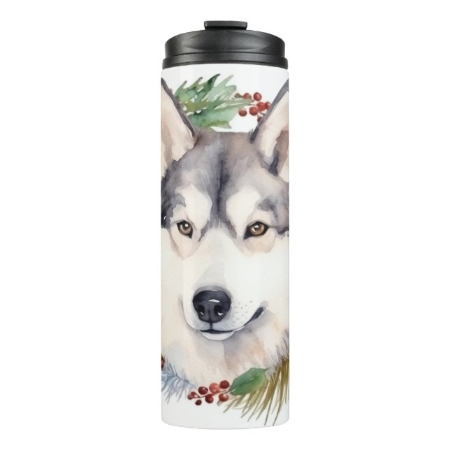 Siberian Husky Christmas Wreath Festive Pup  Thermal Tumbler (Front)