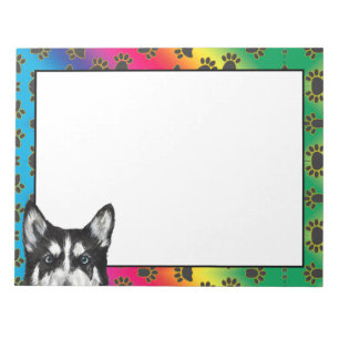 Siberian Husky colorful dog paw pattern Notepad