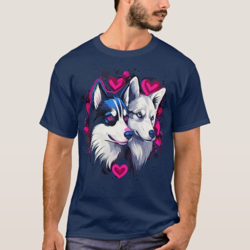 Siberian Husky Couple Valentine T_Shirt