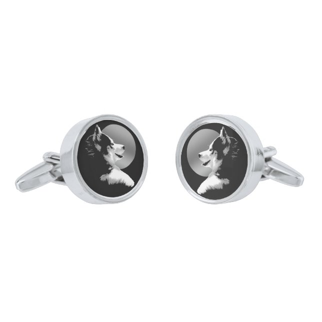 Siberian Husky Cufflinks Husky Pup Cufflinks  (Angled)