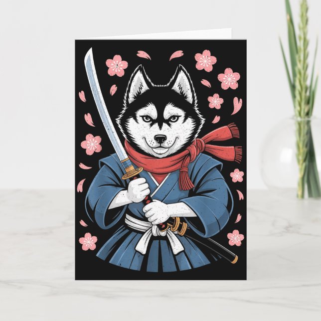 Siberian Husky Dad Cute Japanese Anime Stuff Samur Card (Front)