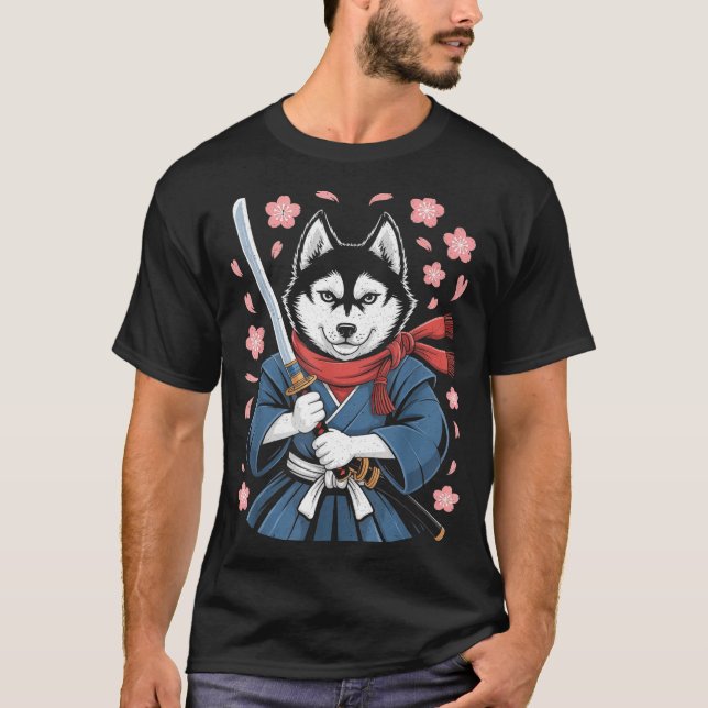 Siberian Husky Dad Cute Japanese Anime Stuff Samur T-Shirt (Front)