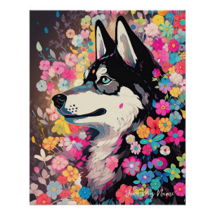 Siberian Husky Dog and Flowers 004 - Tailor jewel Poster
