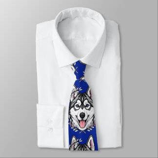 Siberian Husky Dog And Mountain Laurel Blossom Neck Tie