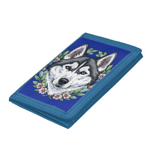 Siberian Husky Dog And Mountain Laurel Flowers Trifold Wallet