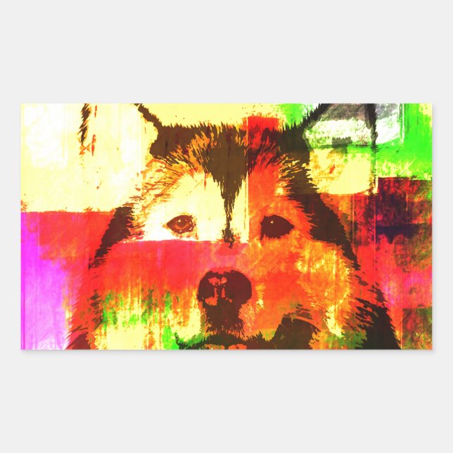 Siberian Husky Dog Art Rectangular Sticker (Front)