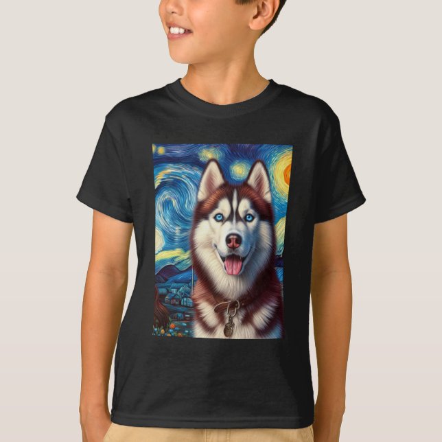 Siberian Husky Dog Art Van Gogh Starry Night Siber T-Shirt (Front)