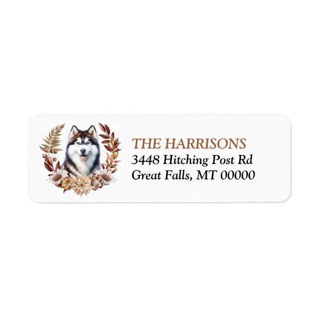 Siberian Husky Dog Autumn Wreath Label (Front)