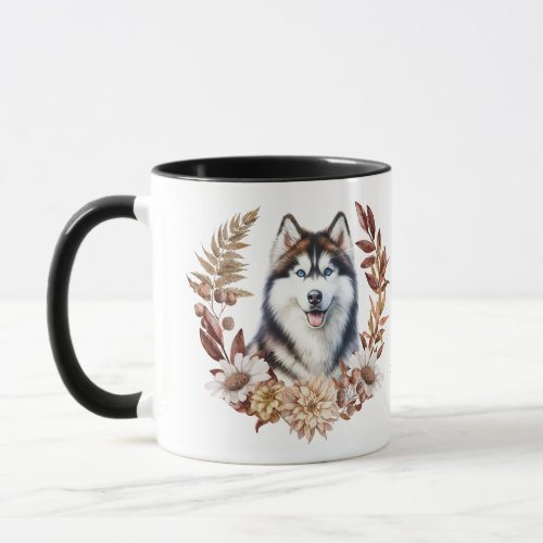 Siberian Husky Dog Autumn Wreath Mug