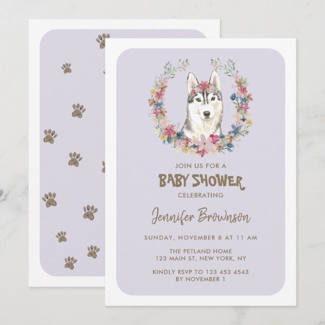 Siberian Husky Dog Baby Shower Invitation (Front/Back)