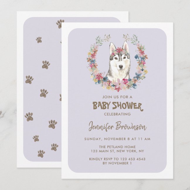 Siberian Husky Dog Baby Shower Invitation