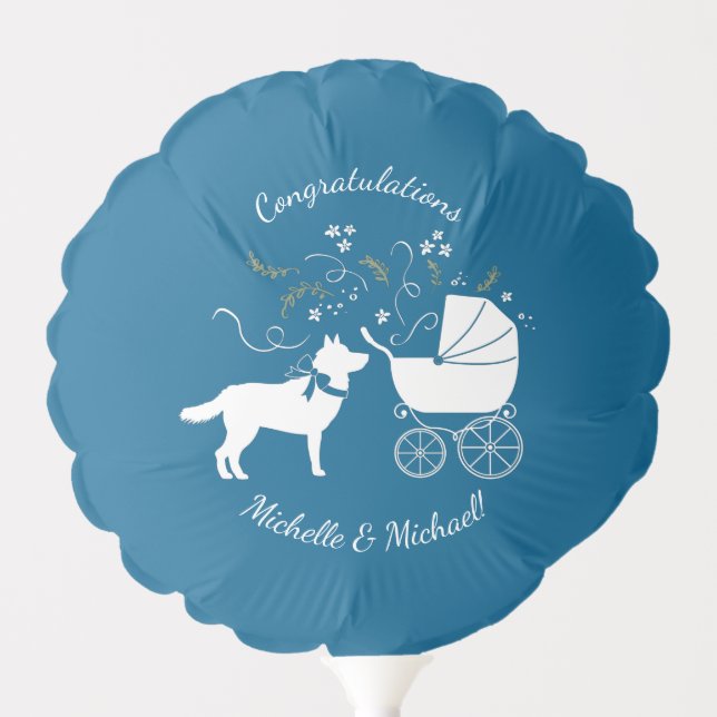 Siberian Husky Dog Baby Shower Puppy Blue Boy Balloon (Front)