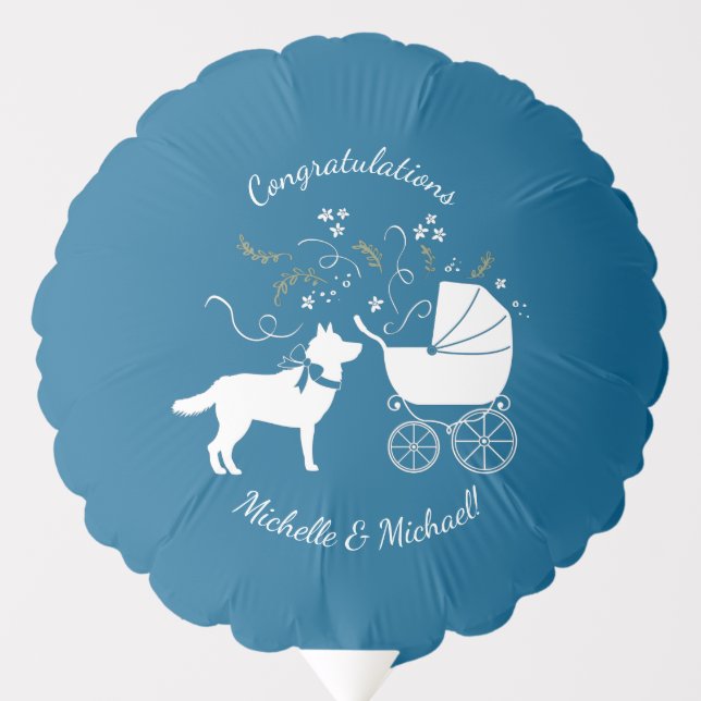 Siberian Husky Dog Baby Shower Puppy Blue Boy Balloon (Front)