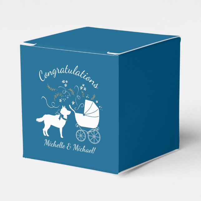 Siberian Husky Dog Baby Shower Puppy Blue Boy Favor Boxes (Front Side)