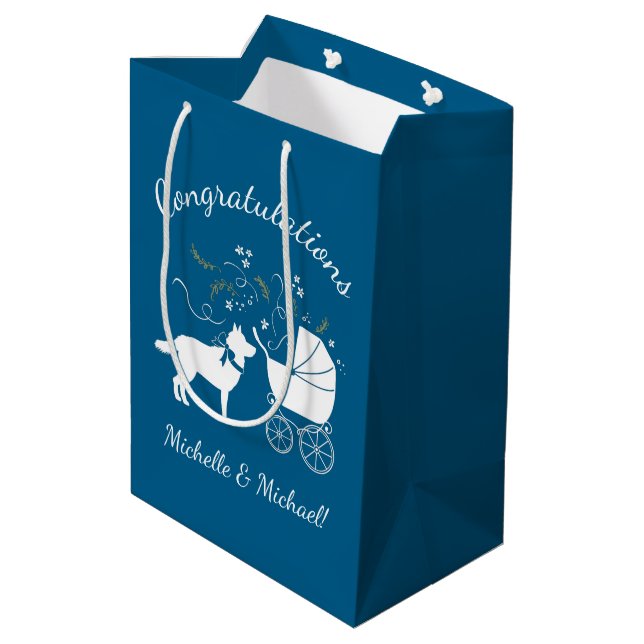 Siberian Husky Dog Baby Shower Puppy Blue Boy Medium Gift Bag (Back Angled)
