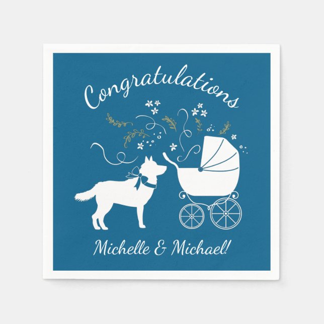 Siberian Husky Dog Baby Shower Puppy Blue Boy Napkins (Front)