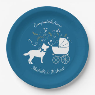 Siberian Husky Dog Baby Shower Puppy Blue Boy Paper Plates