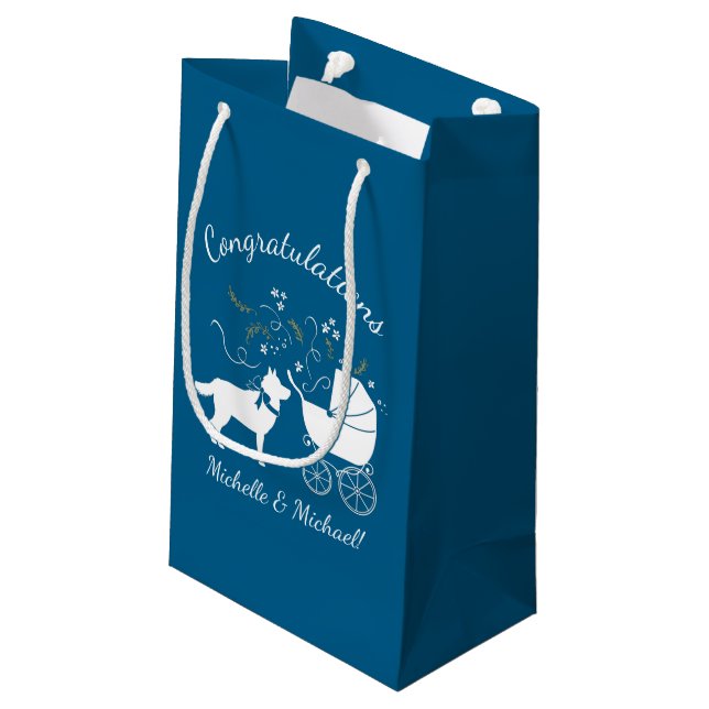 Siberian Husky Dog Baby Shower Puppy Blue Boy Small Gift Bag (Back Angled)