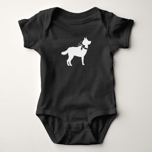 Siberian Husky Dog Baby Shower Puppy Grey Baby Bodysuit (Front)