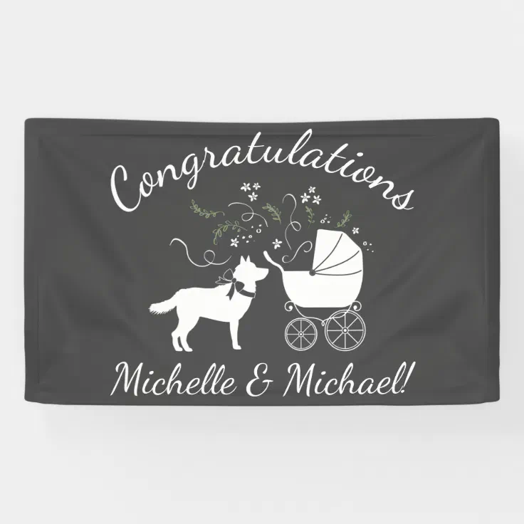 Siberian Husky Dog Baby Shower Puppy Grey Banner Zazzle