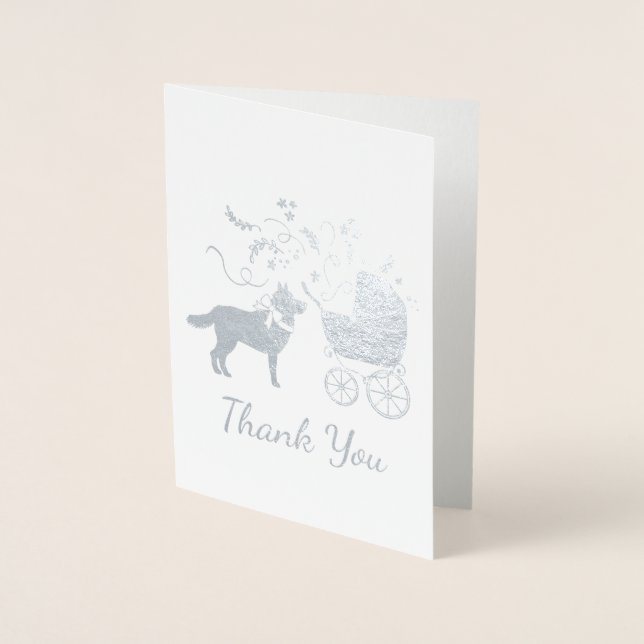 Siberian Husky Dog Baby Shower Puppy Grey Foil Card (Front)