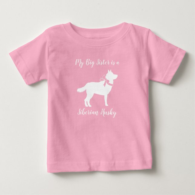 Siberian Husky Dog Baby Shower Puppy Pink Girl Baby T-Shirt (Front)