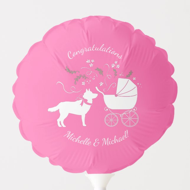 Siberian Husky Dog Baby Shower Puppy Pink Girl Balloon (Front)