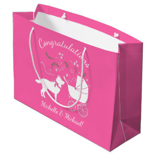 Siberian Husky Dog Baby Shower Puppy Pink Girl Large Gift Bag