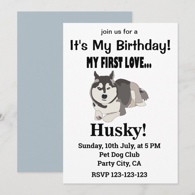 Siberian Husky Dog Birthday Siberian Husky Invitation (Front/Back)
