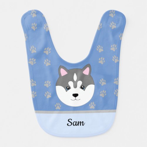 Siberian Husky Dog Blue and Gray Baby Bib