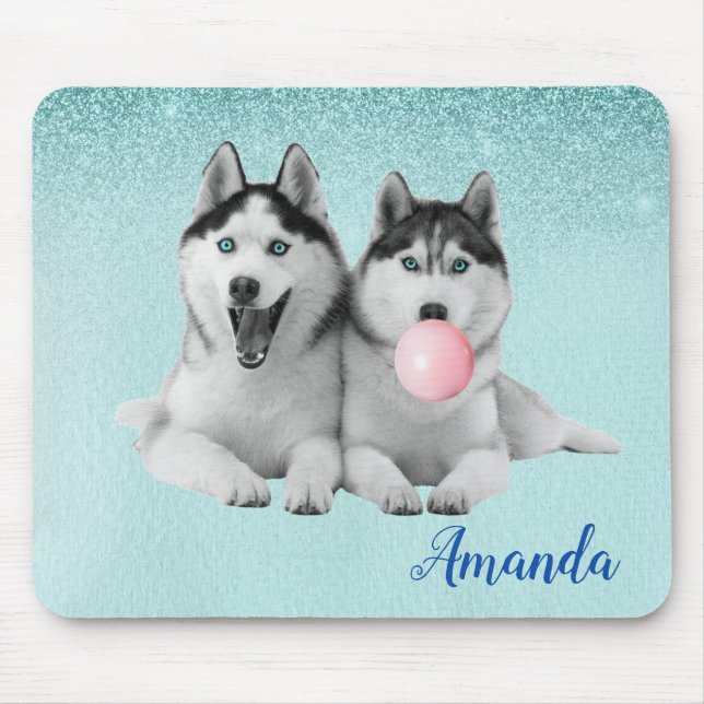 Siberian Husky Dog Blue Bubble Gum Mouse Pad (Front)