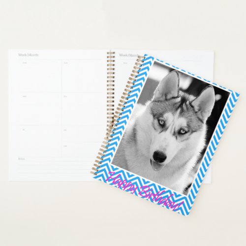 Siberian Husky Dog Blue Happy Birthday Planner
