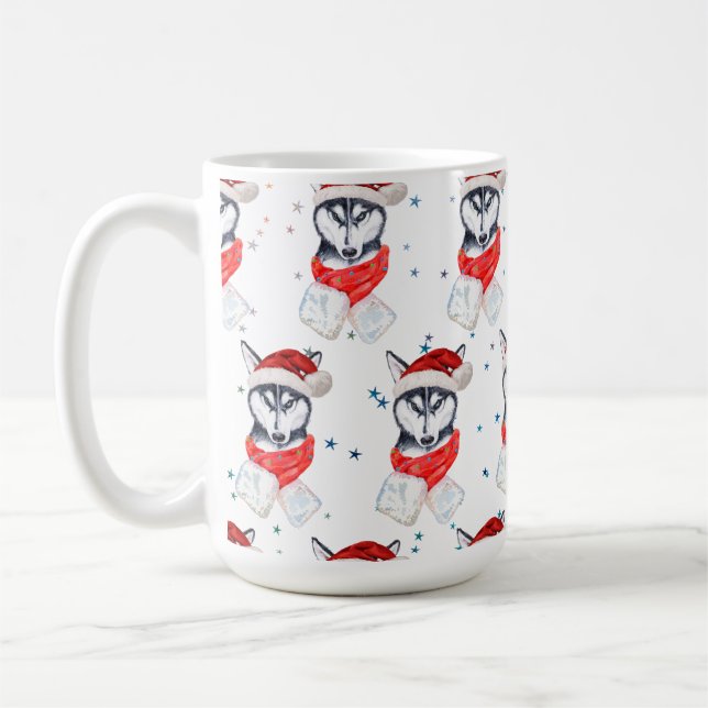 Siberian Husky Dog Breed Christmas Stars Coffee Mug (Left)