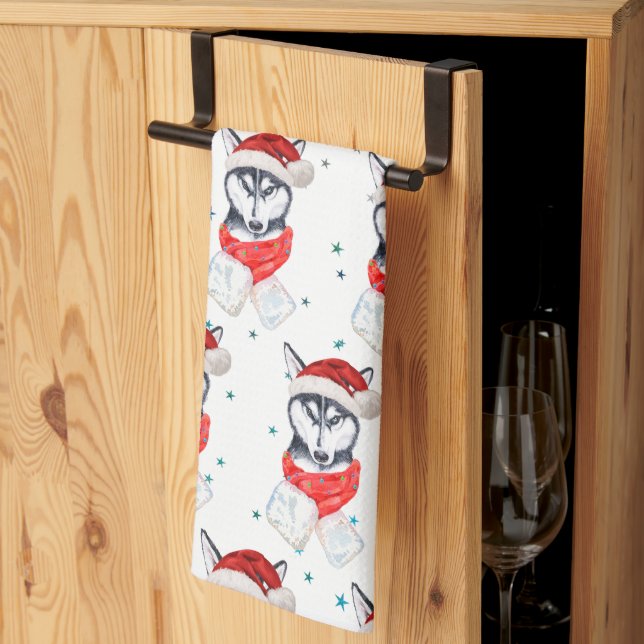 Siberian Husky Dog Breed Christmas Stars Kitchen Towel (Thirds Fold)