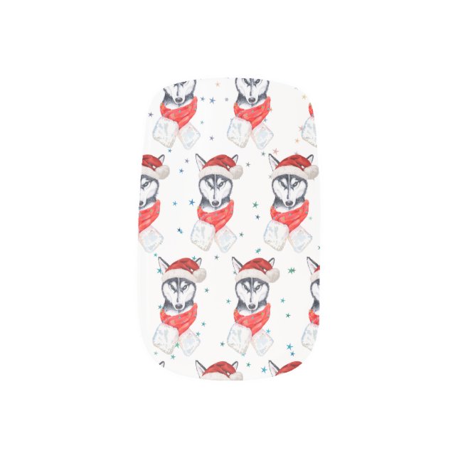 Siberian Husky Dog Breed Christmas Stars Minx Nail Art (Left Thumb)