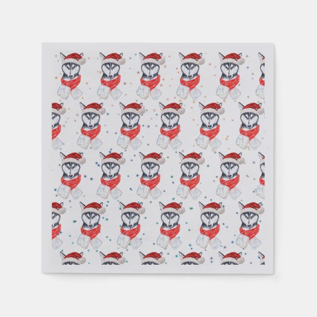 Siberian Husky Dog Breed Christmas Stars Napkins (Front)
